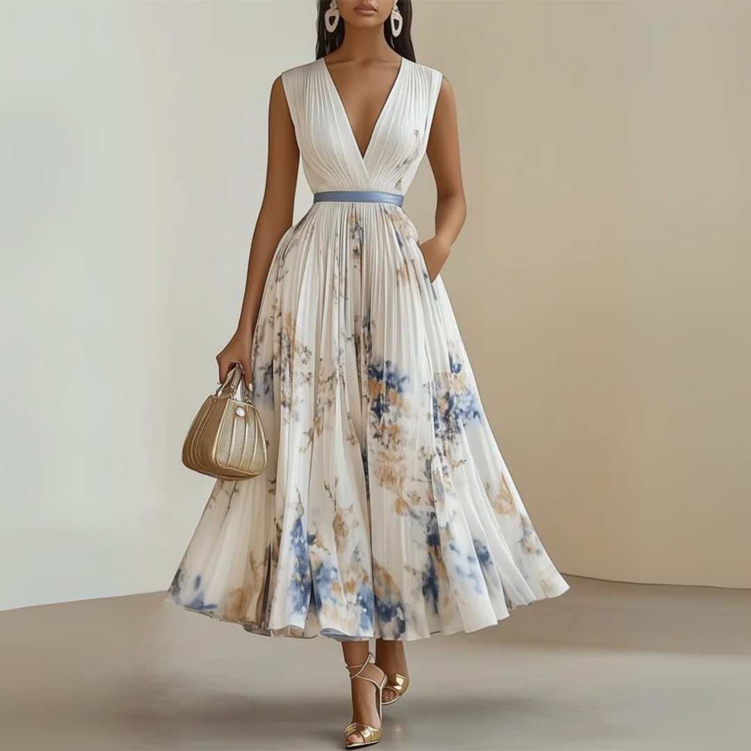 Damen Fließendes Ärmelloses Sommer Maxikleid in Beige 1