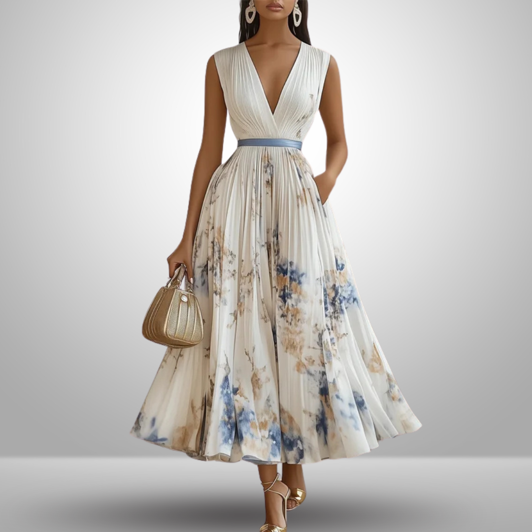 Damen Fließendes Ärmelloses Sommer Maxikleid in Beige 2