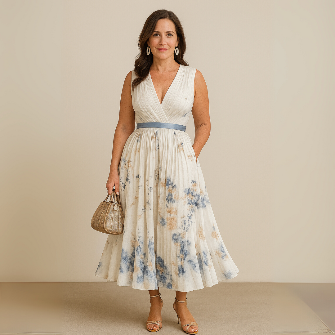 Damen Fließendes Ärmelloses Sommer Maxikleid in Beige 3