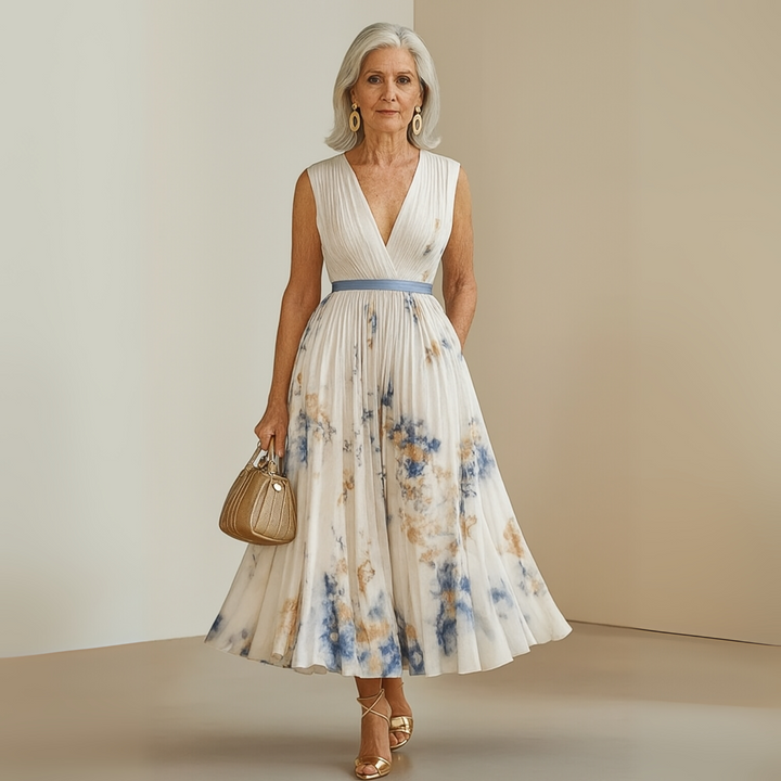Damen Fließendes Ärmelloses Sommer Maxikleid in Beige 4