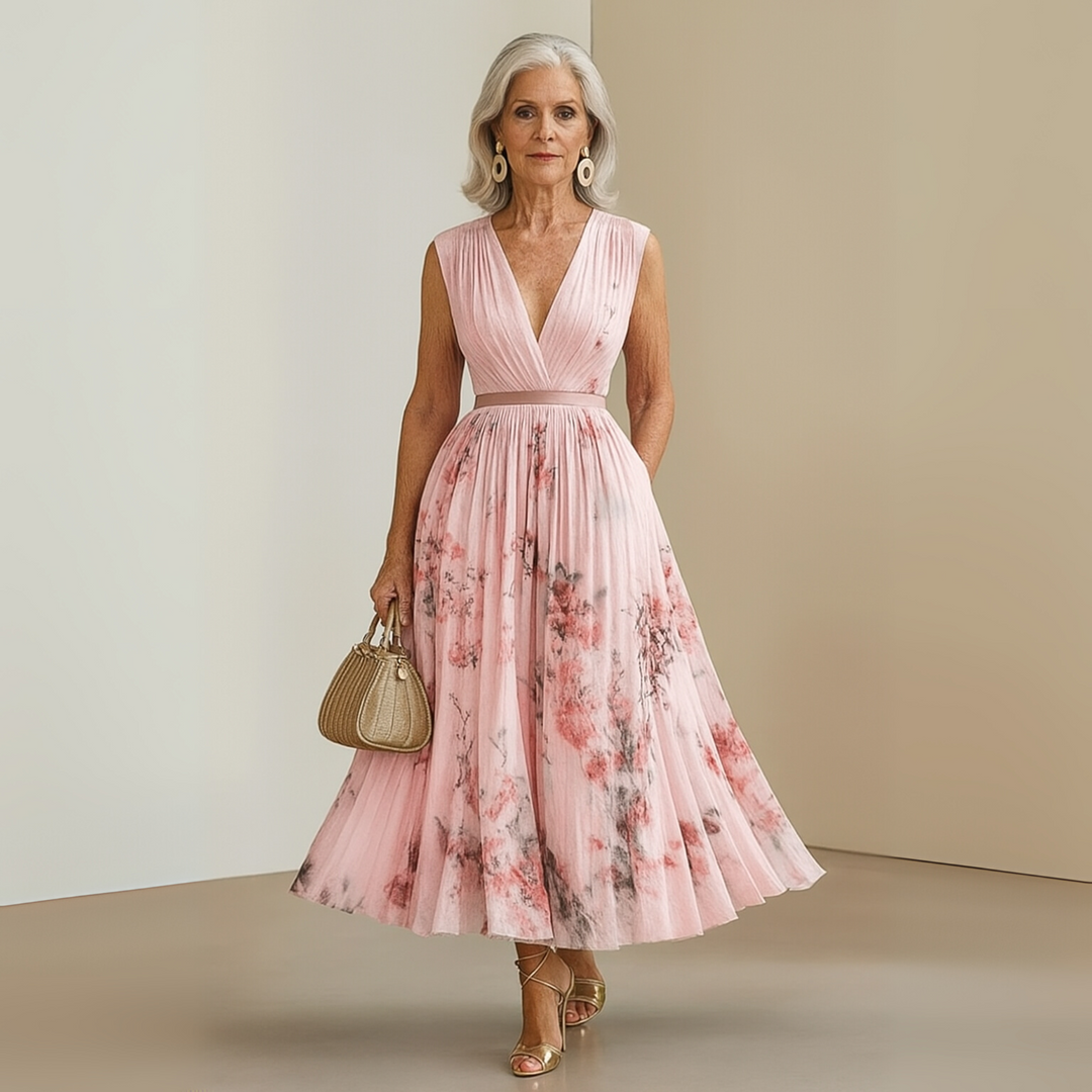 Damen Fließendes Ärmelloses Sommer Maxikleid in Beige 5