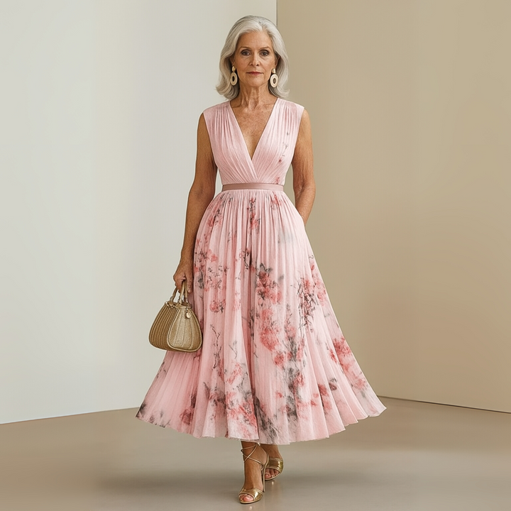 Damen Fließendes Ärmelloses Sommer Maxikleid in Beige 5