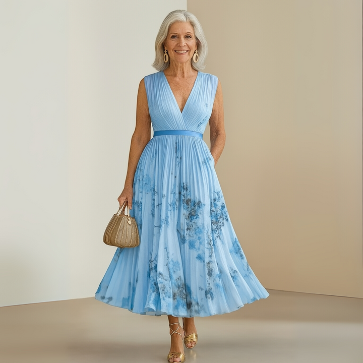 Damen Fließendes Ärmelloses Sommer Maxikleid in Beige 6