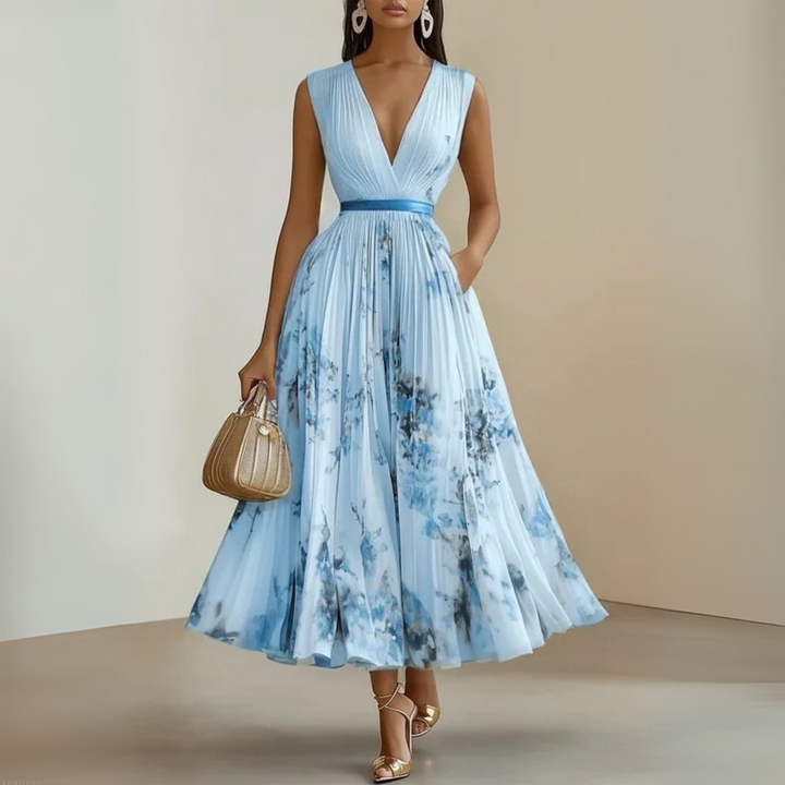 Damen Fließendes Ärmelloses Sommer Maxikleid in Blau