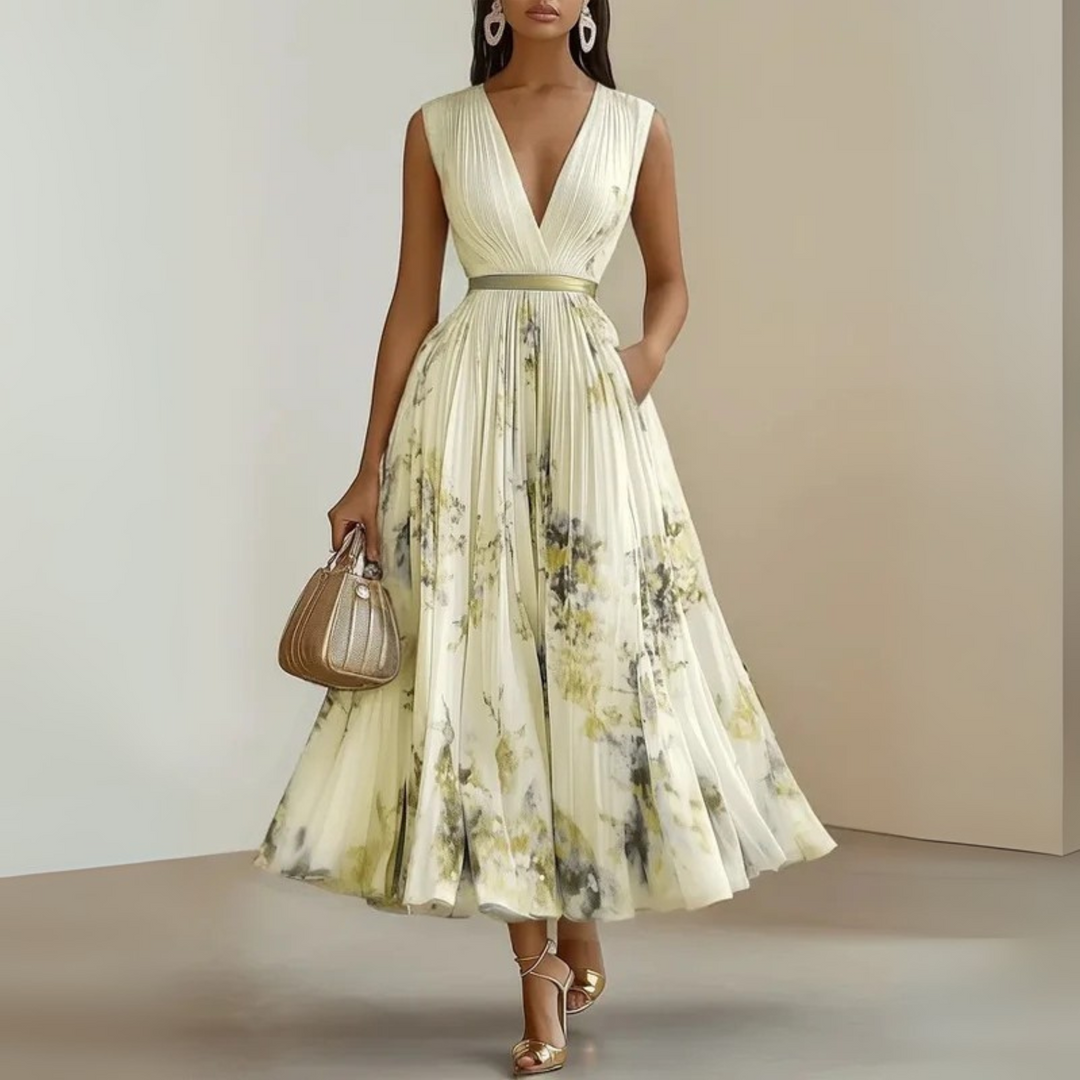 Damen Fließendes Ärmelloses Sommer Maxikleid in Gelb