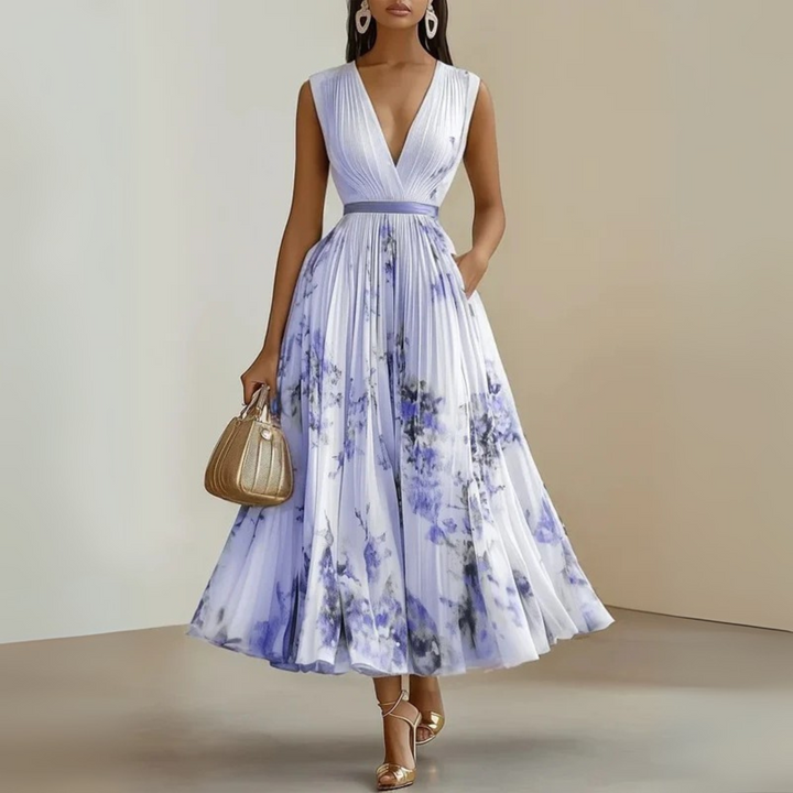 Damen Fließendes Ärmelloses Sommer Maxikleid in Lila