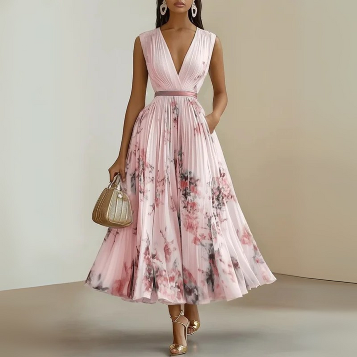 Damen Fließendes Ärmelloses Sommer Maxikleid in Rosa