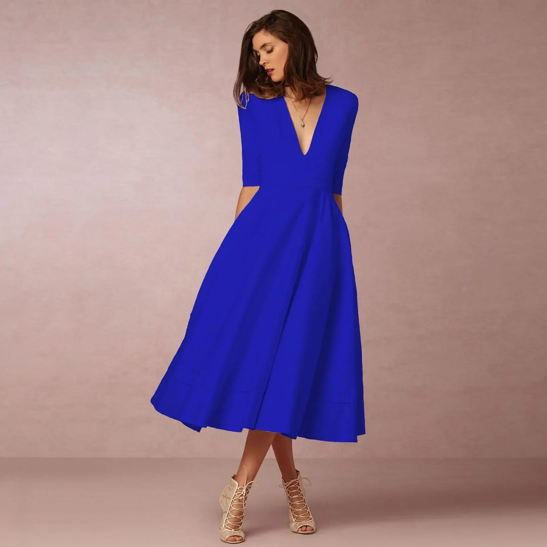 Damen Fließendes Midikleid Für Den Sommer in Blau