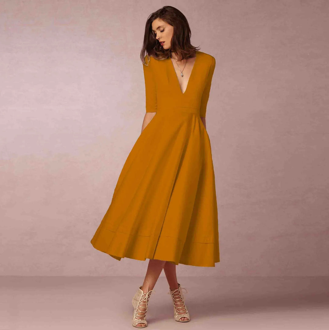 Damen Fließendes Midikleid Für Den Sommer in Gelb