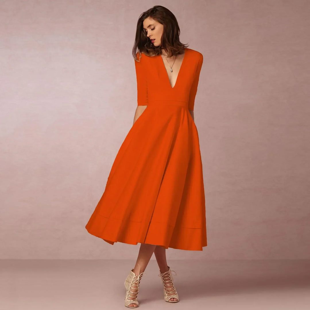 Damen Fließendes Midikleid Für Den Sommer in Orange