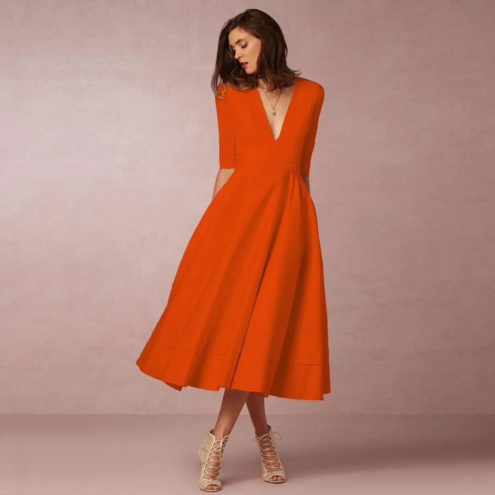 Damen Fließendes Midikleid Für Den Sommer in Orange