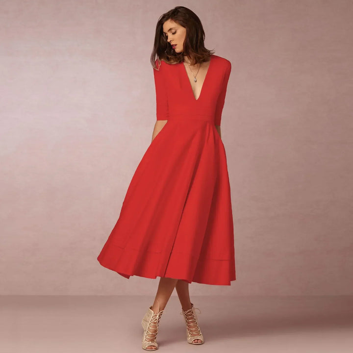 Damen Fließendes Midikleid Für Den Sommer in Rot
