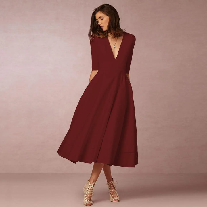 Damen Fließendes Midikleid Für Den Sommer in Rotwein
