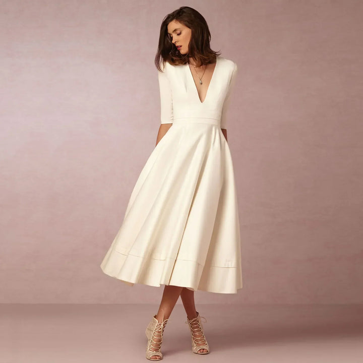 Damen Fließendes Midikleid Für Den Sommer in Weiß