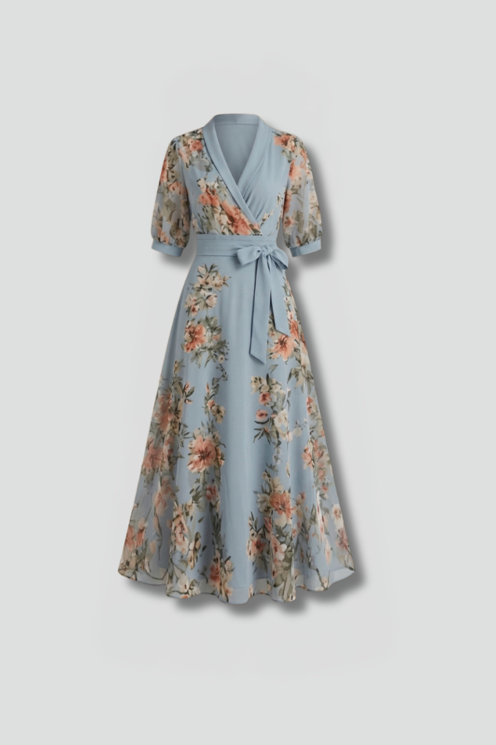 Damen Florales Midikleid mit kurzen Ärmeln für Hochzeitsgäste im Sommer
