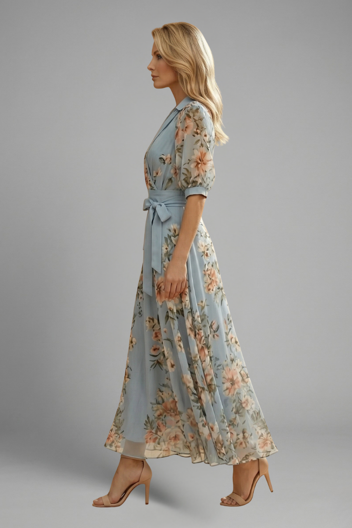Damen Florales Midikleid mit kurzen Ärmeln für Hochzeitsgäste im Sommer (3)