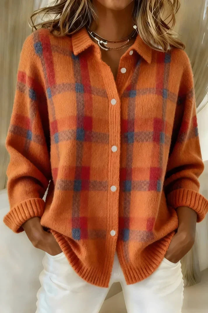 Damen Gemusterter Klassischer Cardigan in Orange