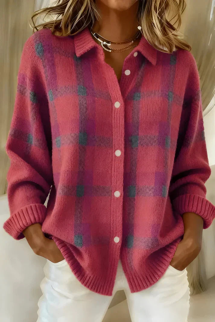 Damen Gemusterter Klassischer Cardigan in Rosa
