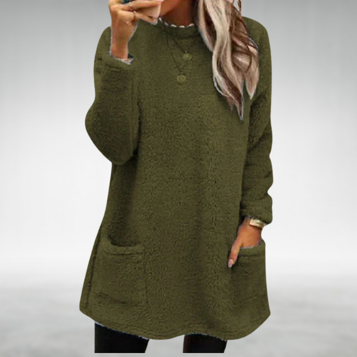 Damen Gemütlicher Longline-Pullover im Herbst in Army Green