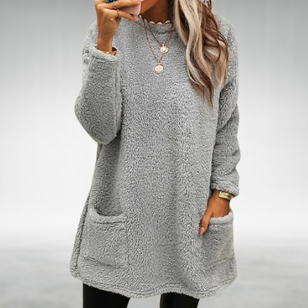 Damen Gemütlicher Longline-Pullover im Herbst in Grau