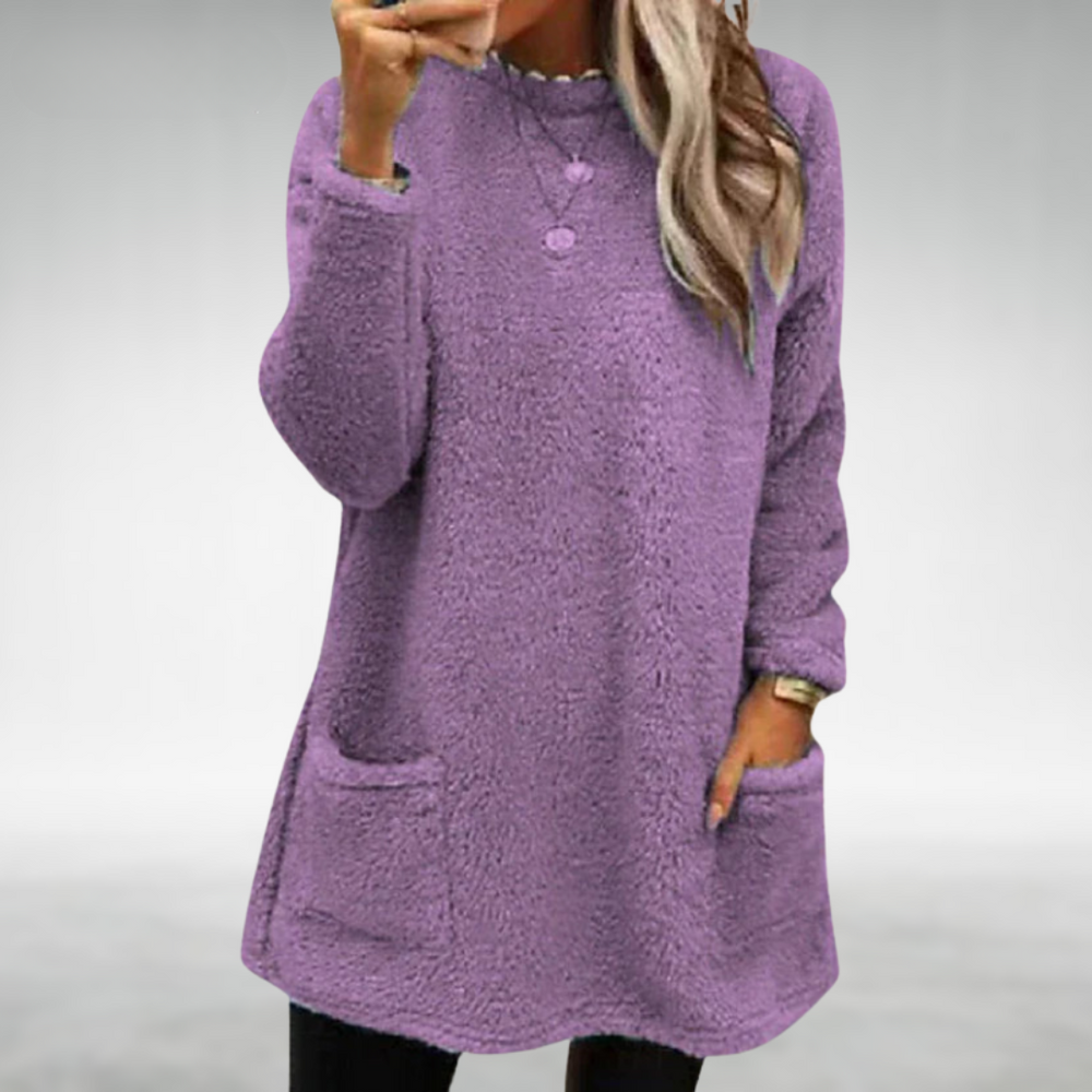 Damen Gemütlicher Longline-Pullover im Herbst in Lila