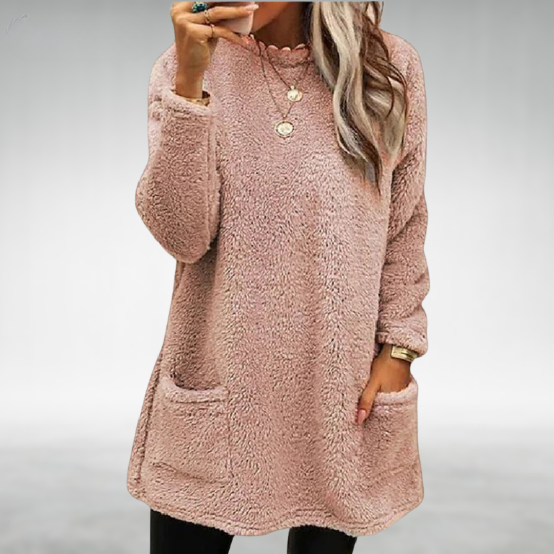 Damen Gemütlicher Longline-Pullover im Herbst in Rosa
