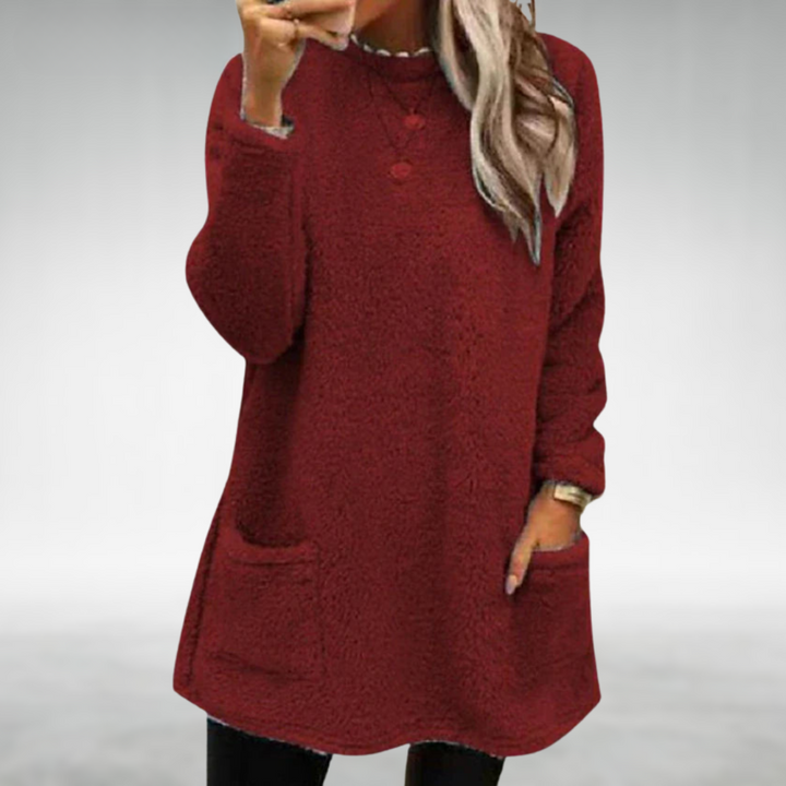 Damen Gemütlicher Longline-Pullover im Herbst in Rot