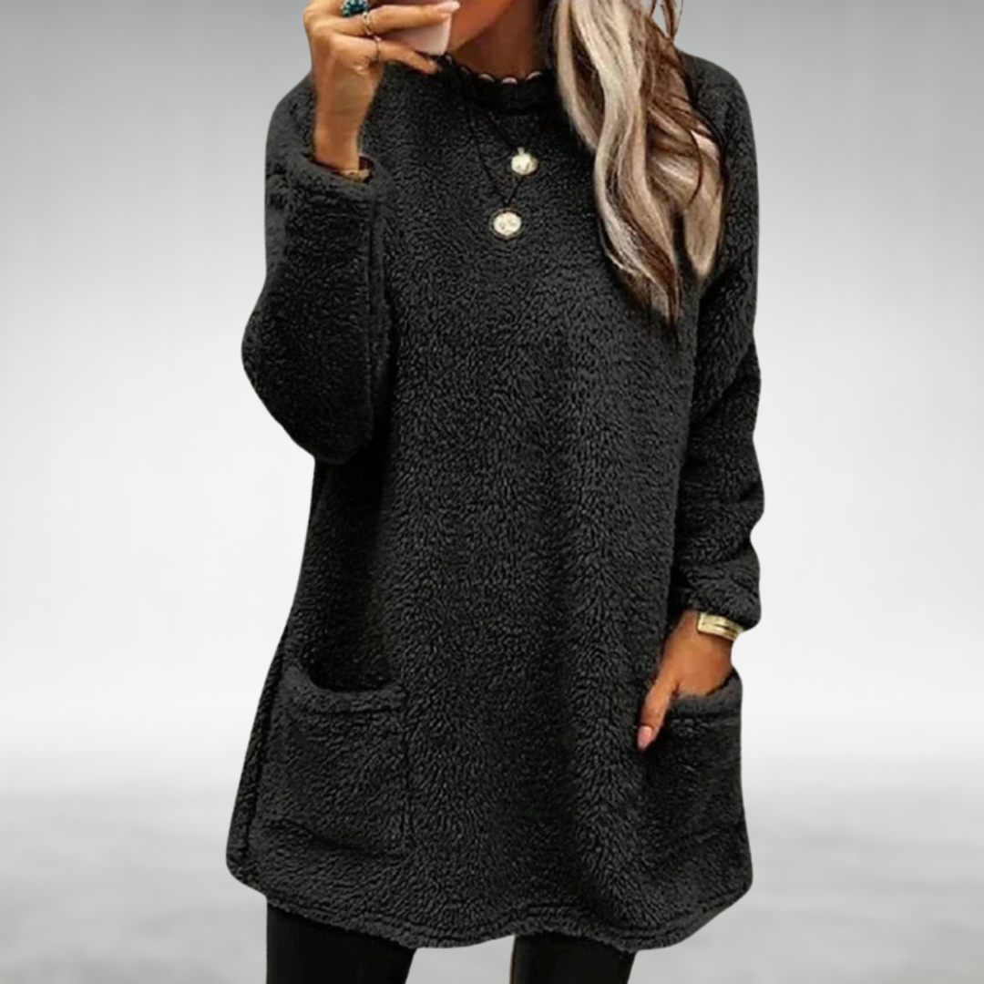 Damen Gemütlicher Longline-Pullover im Herbst in Schwarz