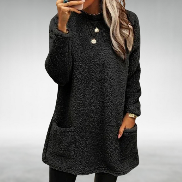 Damen Gemütlicher Longline-Pullover im Herbst in Schwarz