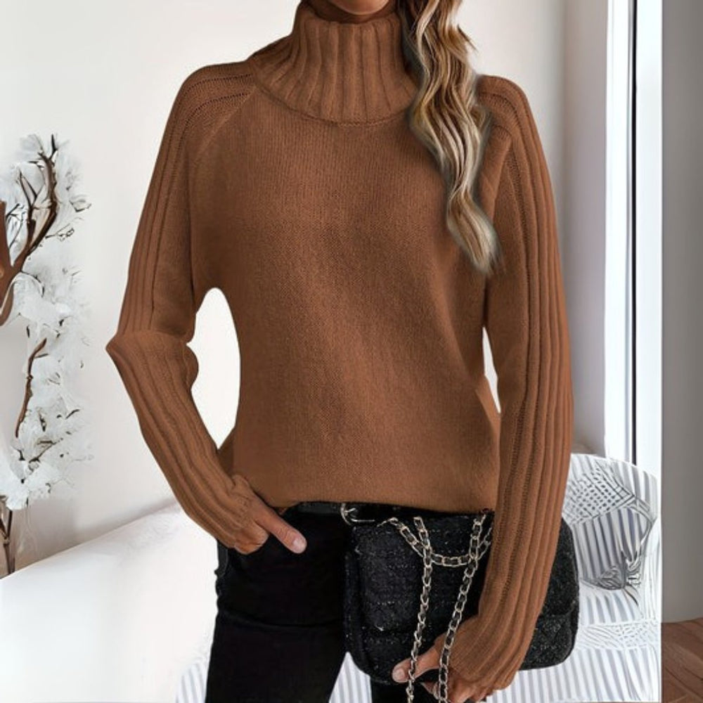 Damen Gemütlicher Rollkragen Pullover für Herbst in Braun