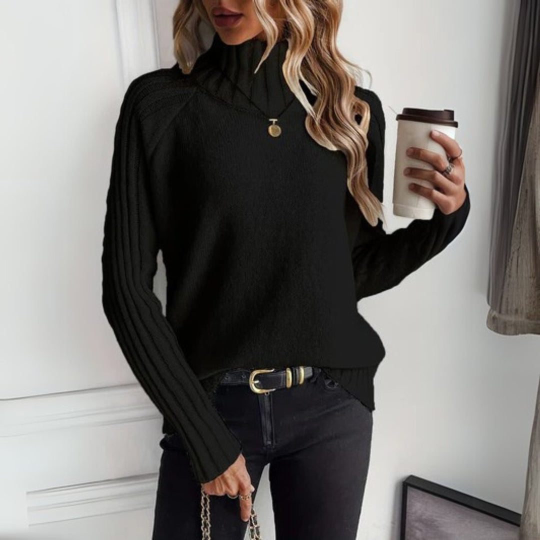 Damen Gemütlicher Rollkragen Pullover für Herbst in Schwarz