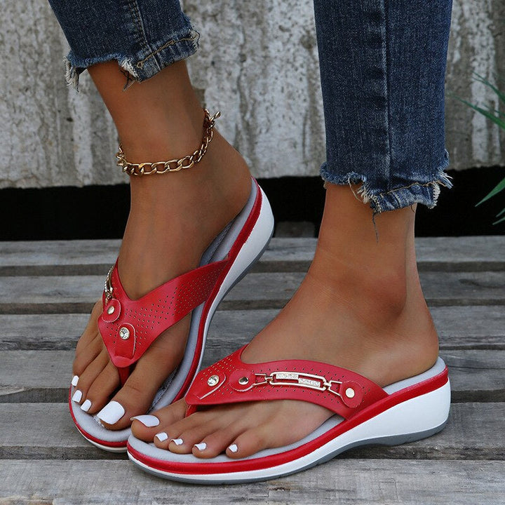 Damen gepolsterte Sandalen für den Alltag in Rot