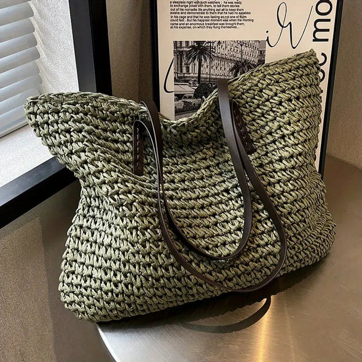 Damen Geräumige Raffia Schultertasche im Boho-Stil
