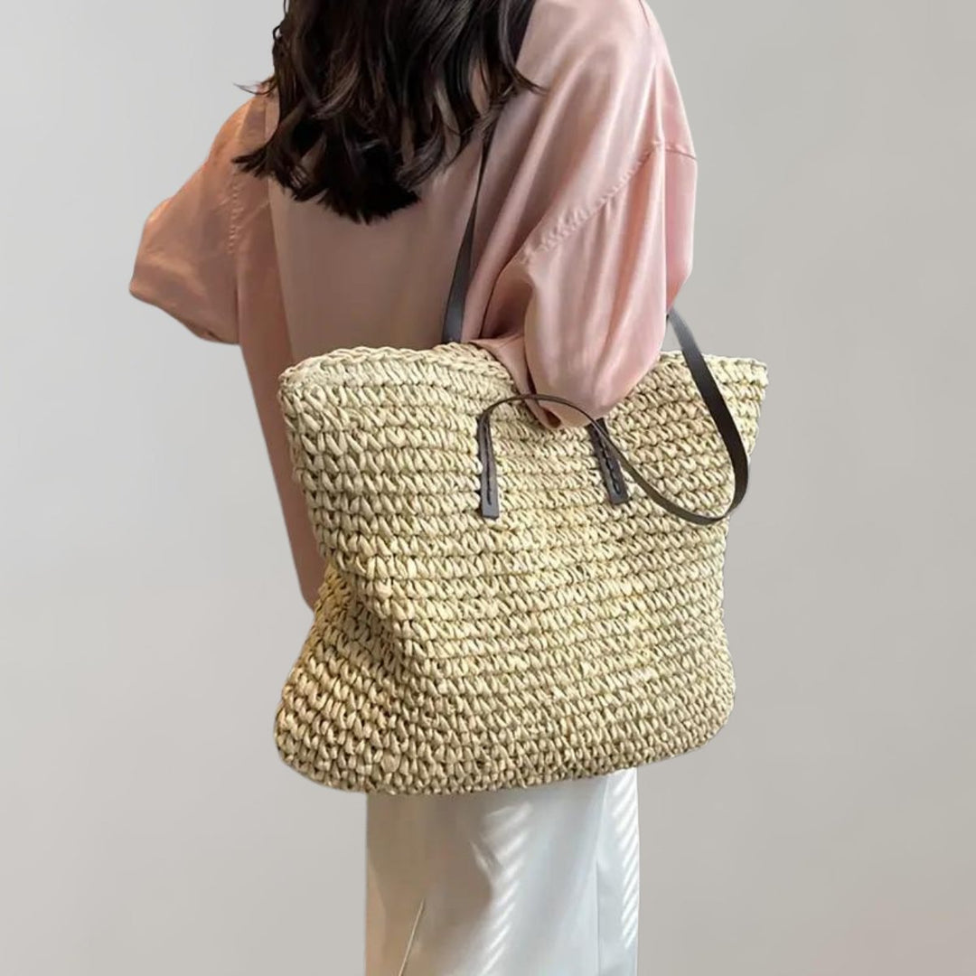 Damen Geräumige Raffia Schultertasche im Boho-Stil (3)