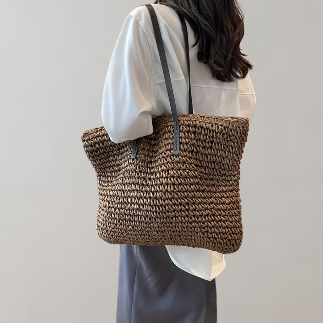Damen Geräumige Raffia Schultertasche im Boho-Stil (4)