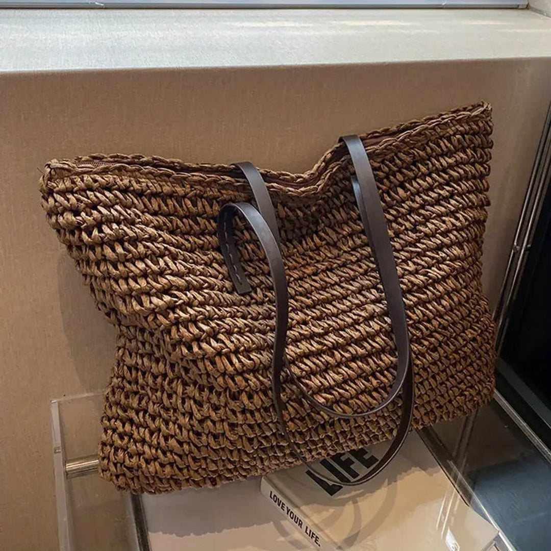 Damen Geräumige Raffia Schultertasche im Boho-Stil (7)