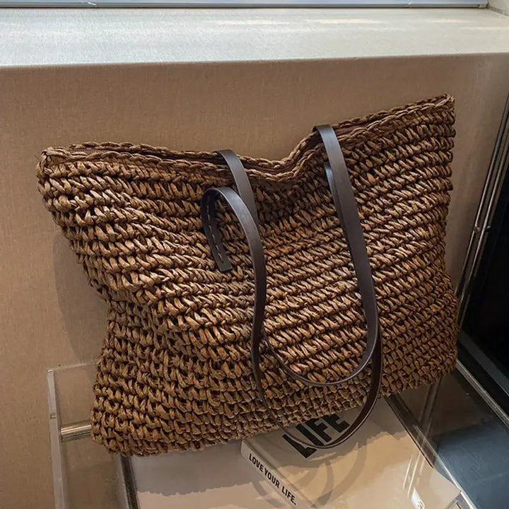 Damen Geräumige Raffia Schultertasche im Boho-Stil (7)