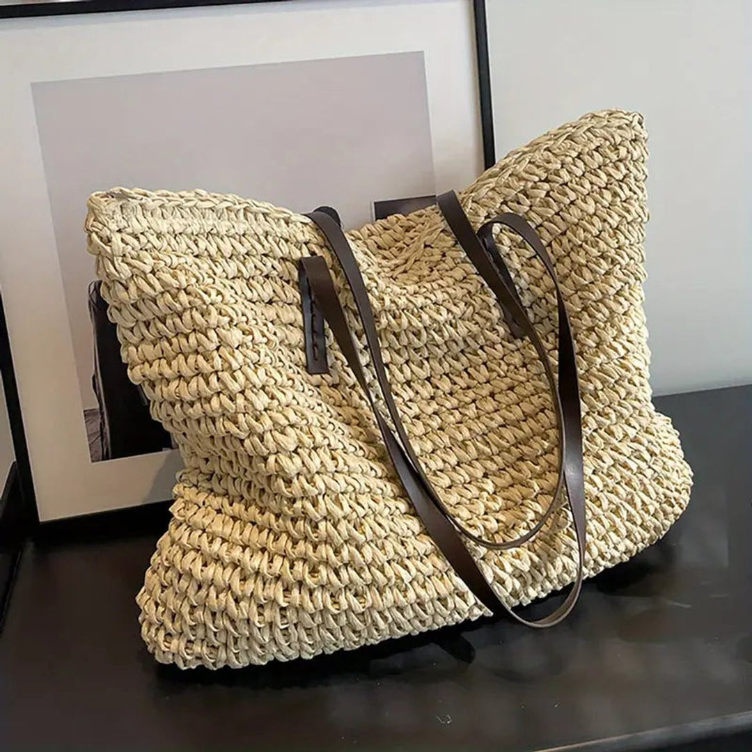Damen Geräumige Raffia Schultertasche im Boho-Stil (8)