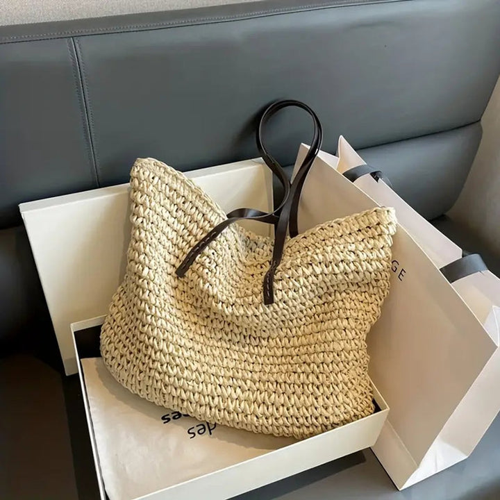Damen Geräumige Raffia Schultertasche im Boho-Stil (9)