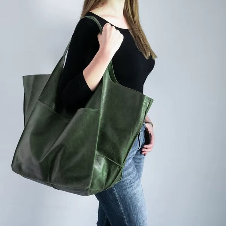 Damen Geräumige Vegane Ledertasche mit Magnetverschluss