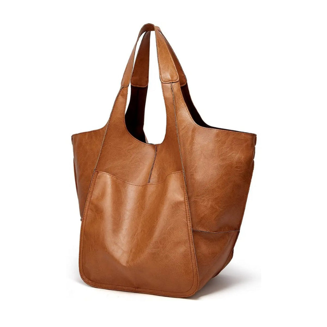 Damen Geräumige Vegane Ledertasche mit Magnetverschluss in Chestnut