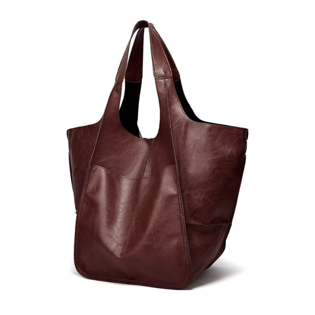 Damen Geräumige Vegane Ledertasche mit Magnetverschluss in Espresso
