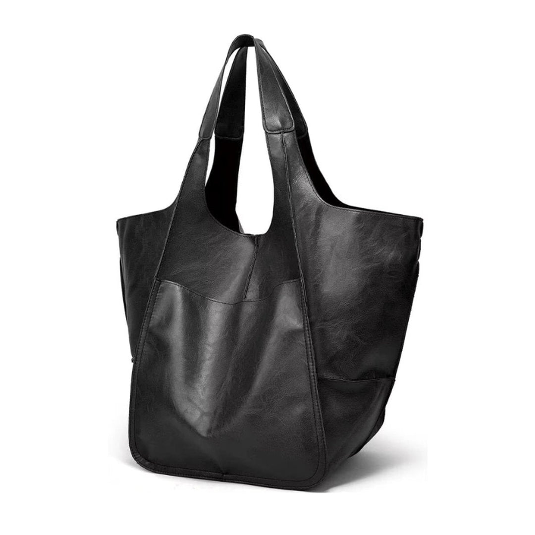 Damen Geräumige Vegane Ledertasche mit Magnetverschluss in Obsidian