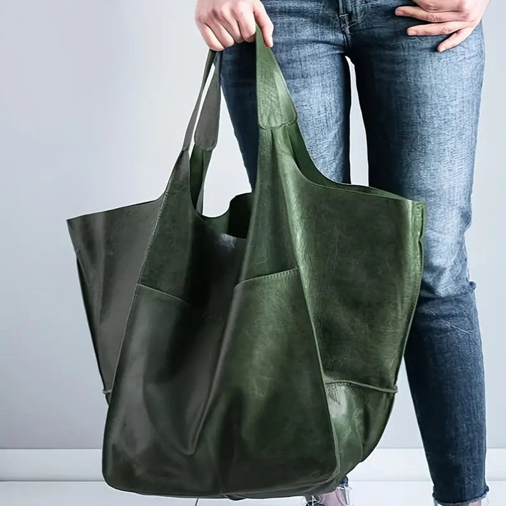 Damen Geräumige Vegane Ledertasche mit Magnetverschluss in Olivgrün