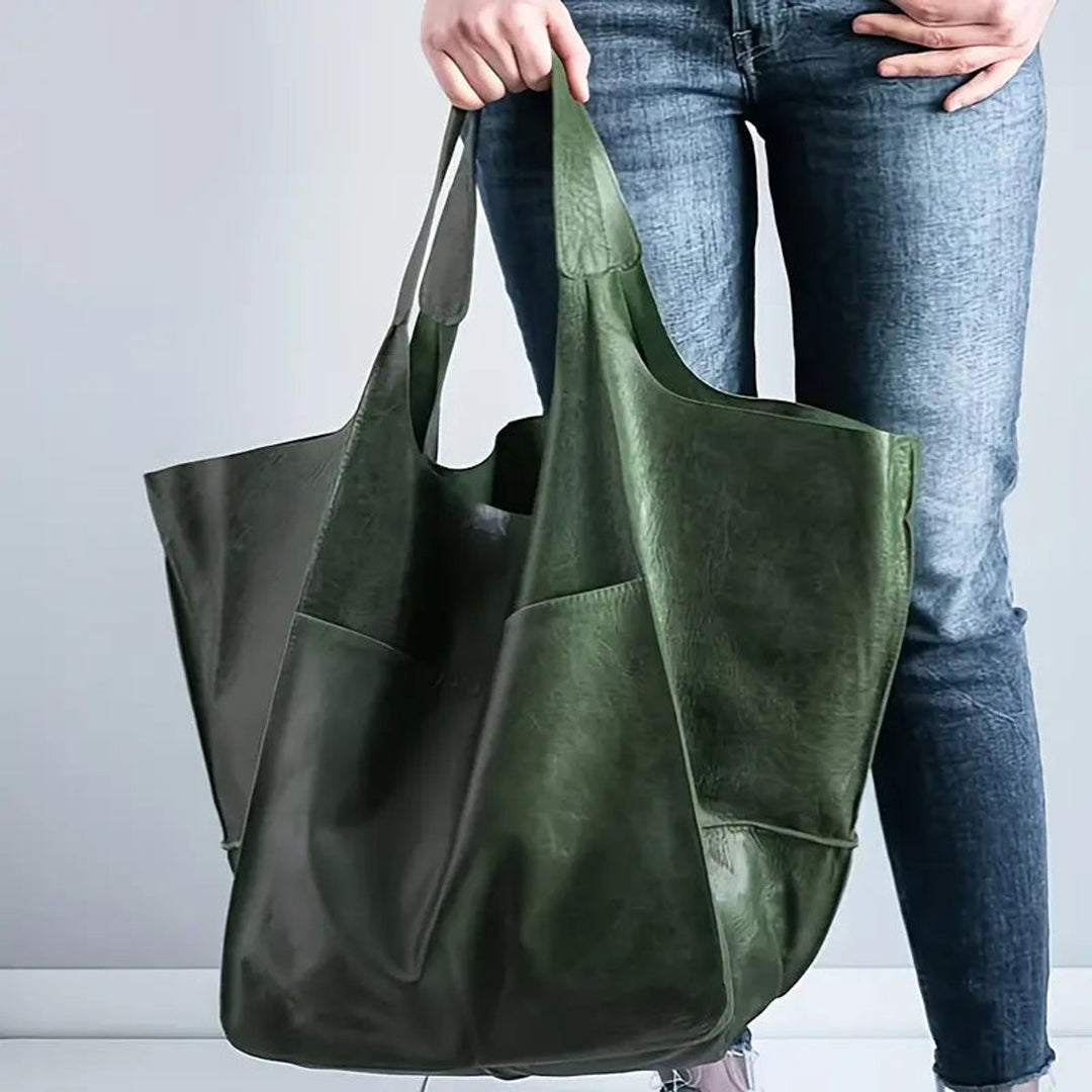 Damen Geräumige Vegane Ledertasche mit Magnetverschluss in Olivgrün