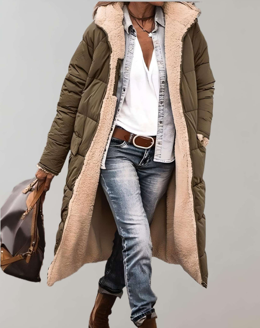 Damen Gesteppte Pufferjacke für den Herbst in Army Green