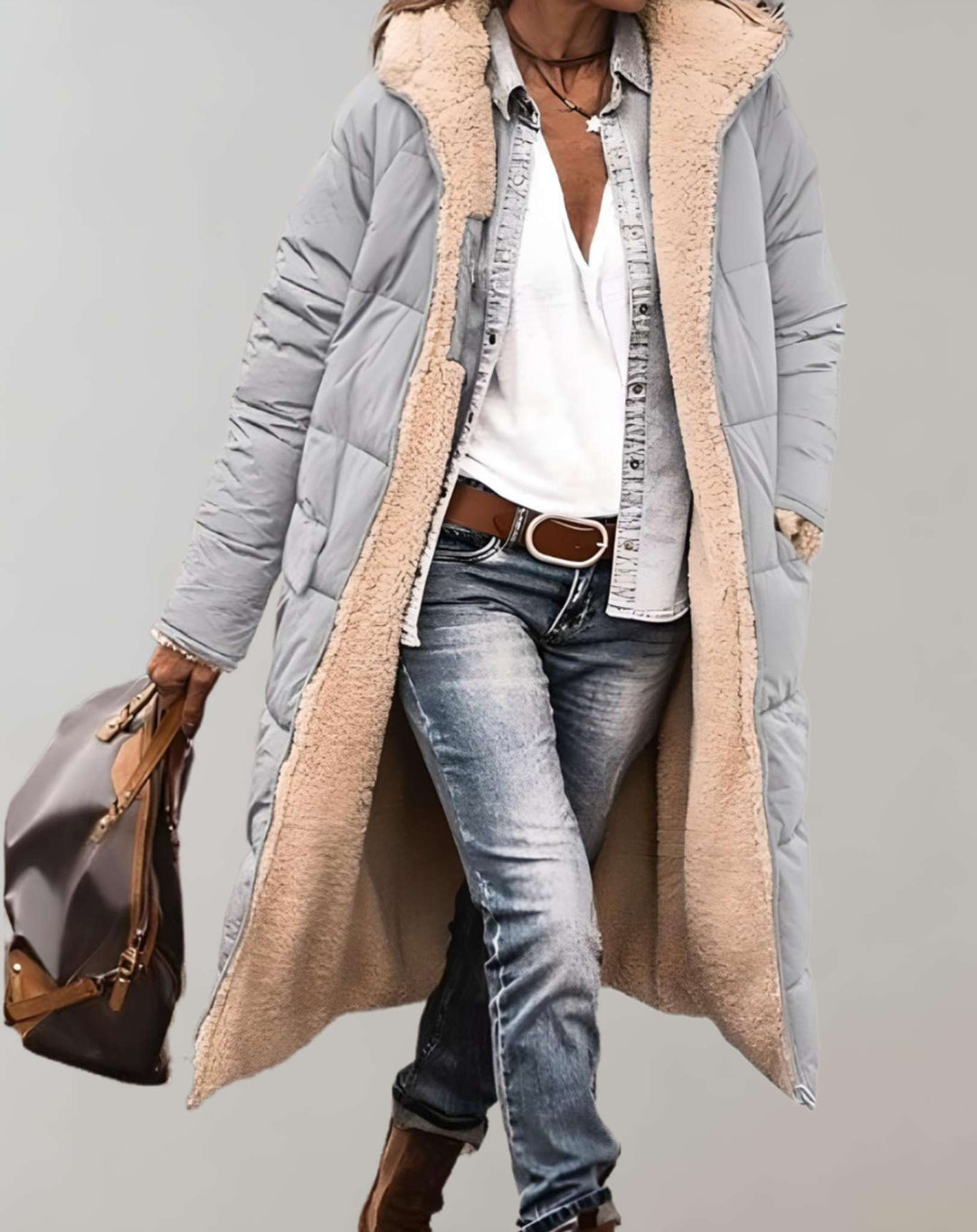 Damen Gesteppte Pufferjacke für den Herbst in Grau