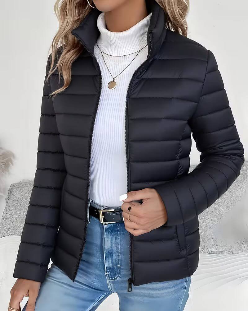 Damen Gesteppte Pufferjacke für Herbst in Schwarz