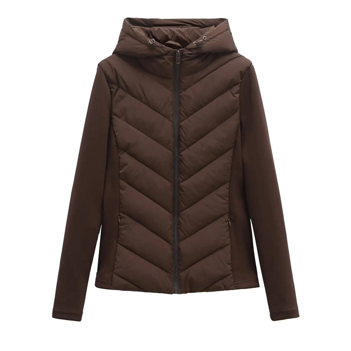 Damen gesteppte Winterjacke mit Kapuze in Braun
