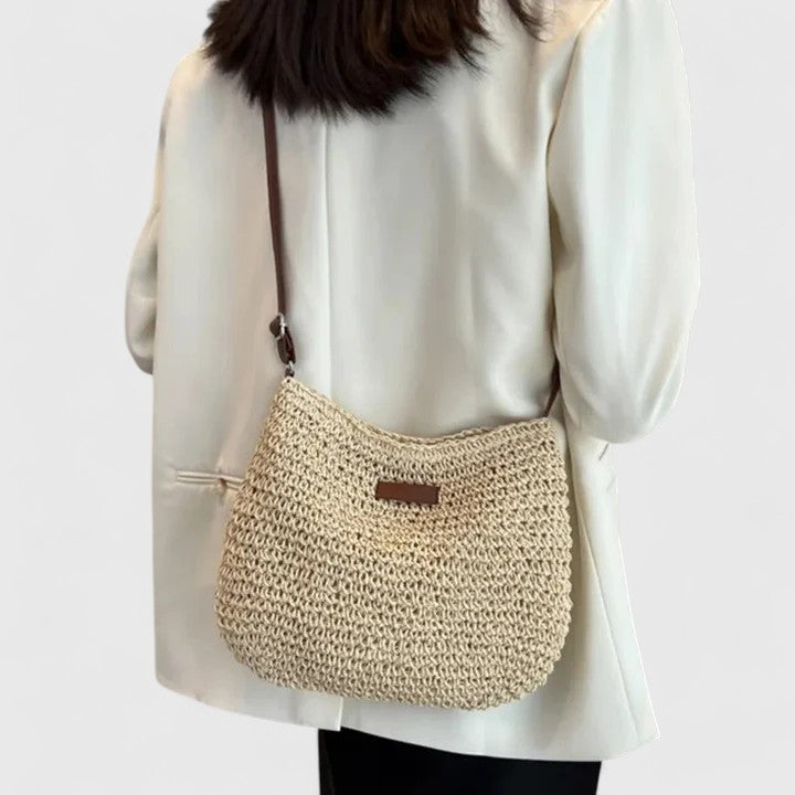 Damen Gewebte Schultertasche für den Sommer in Beige